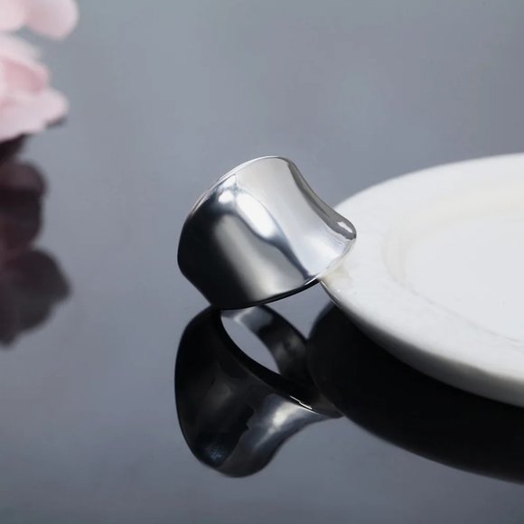 925 Sterling Silver Ring Big Simple Minimalist Engagement Rings Retro - Picture 3 of 6